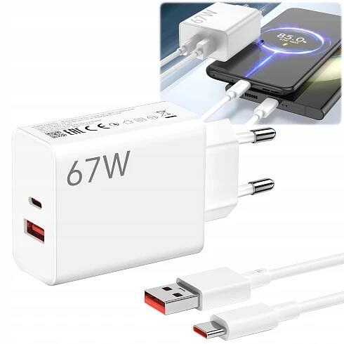 SADA 67W RYCHLÁ SÍŤOVÁ NABÍJEČKA USB TYPE-C + KABEL TYPE-C PD45W