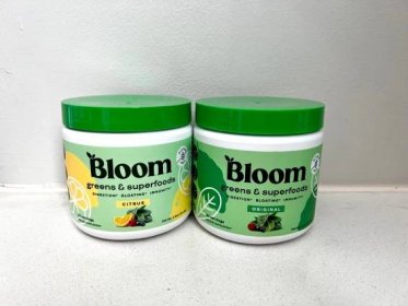 Two Bloom Greens & Superfoods powder containers.