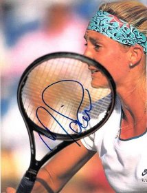 Signed Photo of Mary Pierce Holding a Tennis Racket Wallpaper