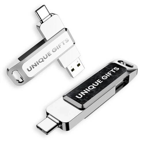 Kovový otočný USB 3.1 flash disk s konektory USB-C (TYPE-C) a USB-A - stříbrná / 3.1/3.2 | 512 GB