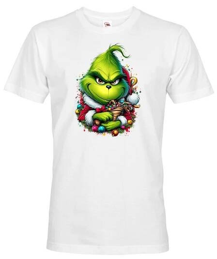 Pánské triko Grinch s ozdobami - skvělé vánoční triko