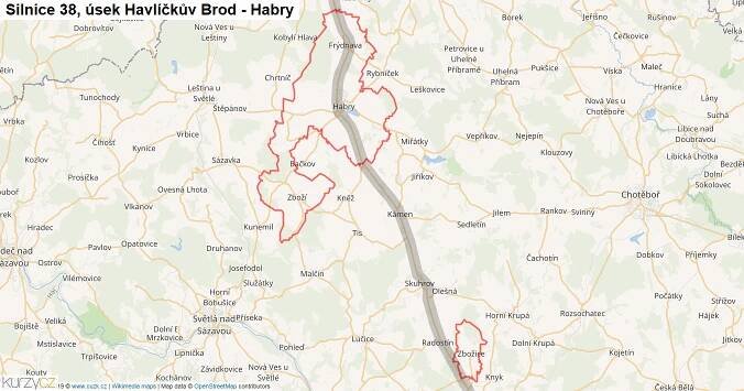 Úsek Havlíčkův Brod - Habry, Silnice 38 - Mapa | Kurzy.cz
