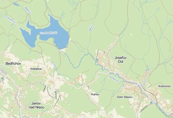 Mapa toků a vodních děl - Josefův Důl - Povodňový portál