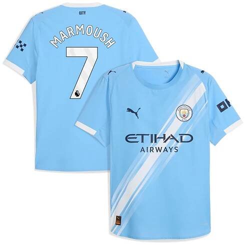 Manchester City PUMA Authentic Home Shirt 2025-26 with Marmoush 7 printing