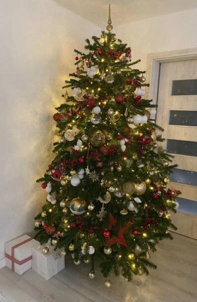 Elegant Red, White, and Gold Christmas Tree
