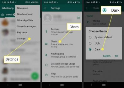 Choosing Dark theme in WhatsApp Android.