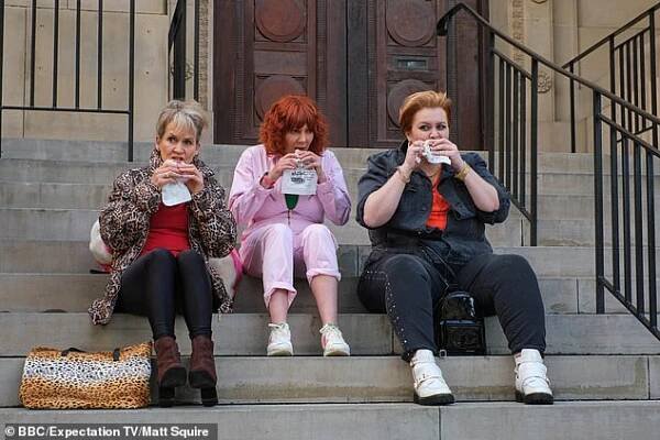 It follows Sophie as Alma Nuthall (centre, with Lorraine Ashbourne, left, as Joan and Jayde Adams, right, as Leanne), a working-class aspiring actress in her thirties from Bolton, Greater Manchester, reeling from a break-up, while working as an escort