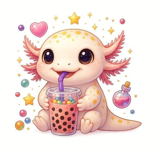 cute axolotl boba tea dtf transfer   iron on patch for t shirts hoodies     for   anime style animal sticker decal