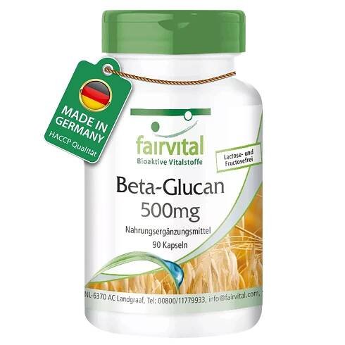 Beta-Glucan 500mg - 90 Kapseln - 70% Polysaccharide aus Hafer - Hochdosiert und Vegan | Fairvital