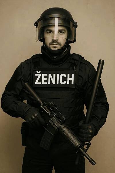 Ahoj, kolik na prádlo v uniforme zasahove jednotky a zbrani v ruce, napisem ŽENICH – VytvořSiPotisk.cz