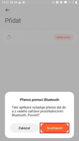 Souhlasím s přenosem pomocí Bluetooth