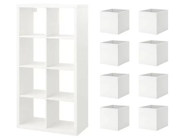 IKEA Sada KALLAX Regál 77x147 cm bílý + 8 krabiček DRONA bílá