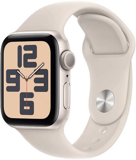 Apple Watch SE (2024) 44mm Hvězdně bílý hliník s hvězdně bílým sportovním řemínkem S/M