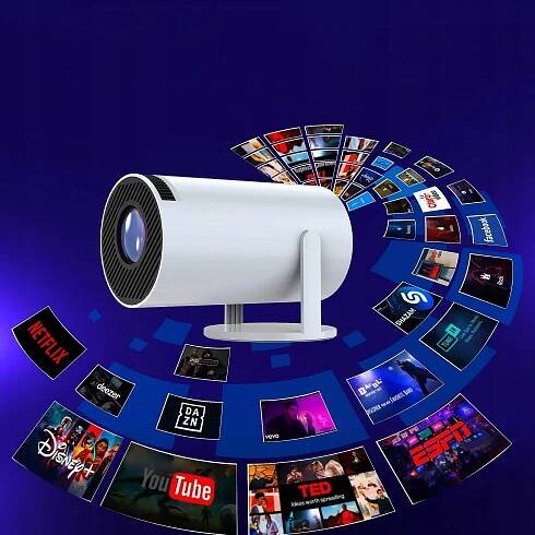 PROJEKTOR ANDROID TV WIFI 4K PŘENOSNÝ SMART OTOČNÝ REPRODUKTOR Model Zhwtyy53