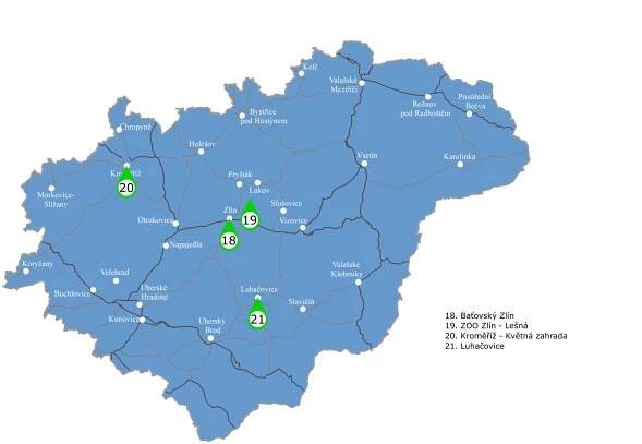 mapa Zlínského kraje s procházkami s appkou