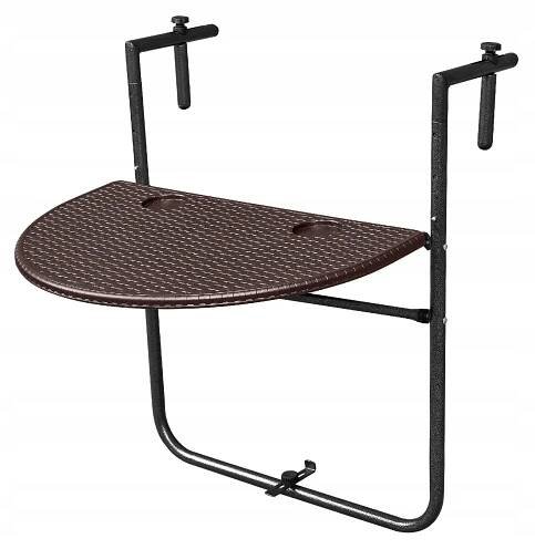 Skládací balkonový stolek na zábradlí, hnědý ModernHome Šířka nábytku 64 cm
