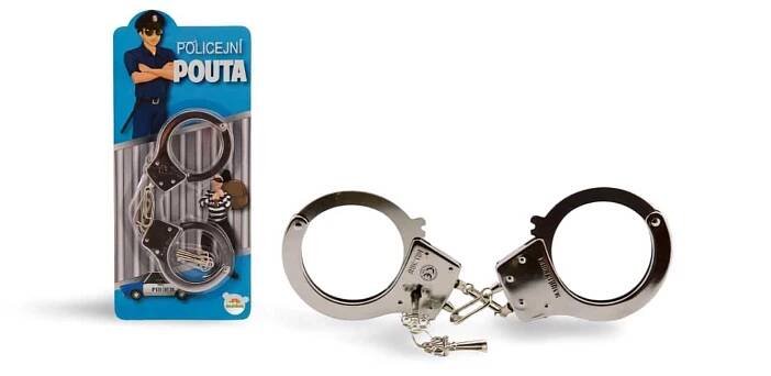 Kovová policejní pouta 17cm s klíčem na kartě (120ks/krt)