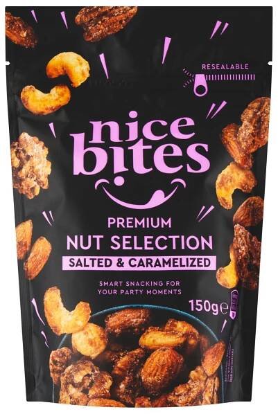 Nice Bites Směs solených karamelizovaných jader skořápkových plodů 150g