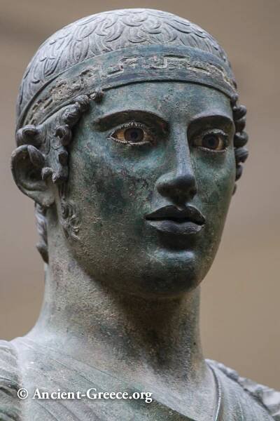 Charioteer of Delphi three quarters head closeup