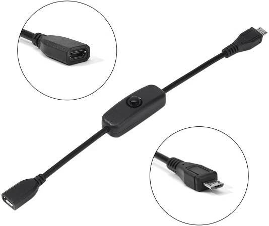 Micro-USB - micro-USB kabel s vypínačem - RPishop.cz