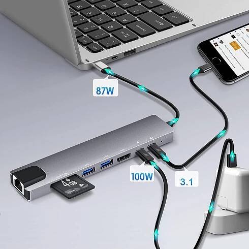 Víceportový adaptér USB-c Hub adaptér 9w1 HUB USB-C HDMI RJ45 Ethernet SD