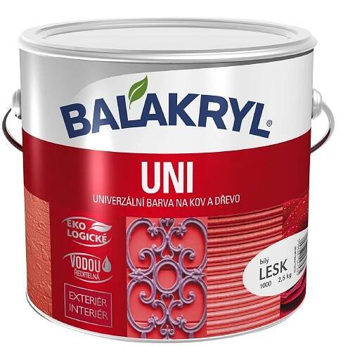BALAKRYL UNI LESK vodou ředitelná rychleschnoucí univerzální barva na kov a dřevo bílá 2,5 kg