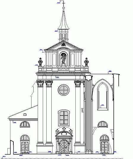 Architektonické a Geodetické Měření - digitální dokumentace současného stavu kostela, stavební zaměření, MĚŘICKÁ DOKUMENTACE