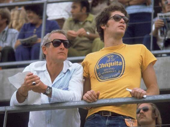 Paul Newman and his son Scott Newman (1950 - 1978) attend the Ontarion 500 automobile race, Ontario, California, September 3, 1972
