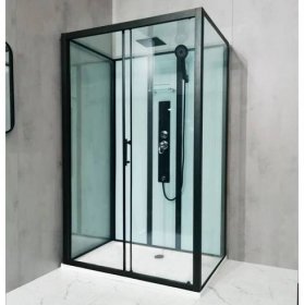 WellMall GLASS ROCKY 100x80 Černý Masážní sprchový box obdélníkový s mramorovou vaničkou