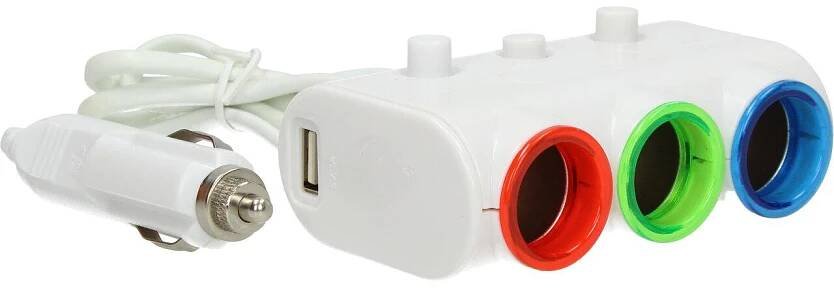 Roztrojka do auta 3x 12V a 2x USB s vypínači osvětlená bílá : Autofashion.cz