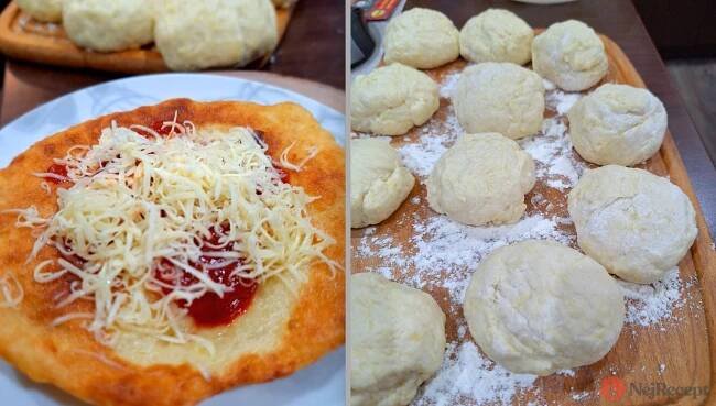 two pictures one with pizza and the other with cheese