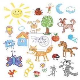 Dětské kreslení doodle zvířata stromů. vektorové ilustrace