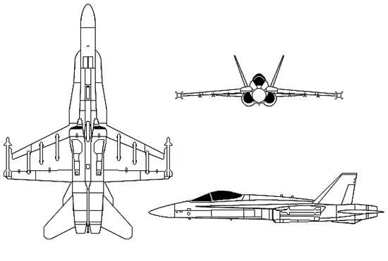 Soubor:McDonnell Douglas F-A-18 Hornet 3-view line drawing.png – Wikipedie