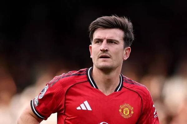 LONDON, ENGLAND - AUGUST 24: Harry Maguire of Manchester United during the Premier League match between Fulham and Manchester United at Craven Cottage on August 24, 2025 in London, England. (Photo by Justin Setterfield/Getty Images)