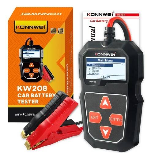 konnwei KW208 battery tester 100-2000CCA Cranking& Voltage& Current multi languages battery tool