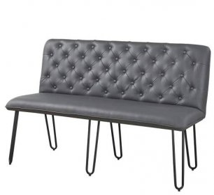 Sedací lavice do interiéru, kožený vzhled, kovové nohy, šedá, 140 cm | X-nabytek