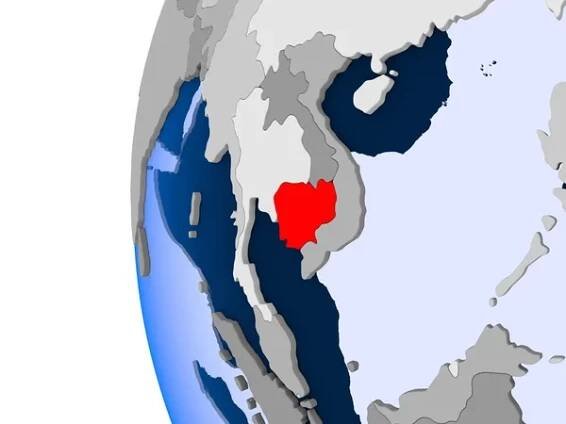 Mapa Kambodže na politické globe — Stock obrázek