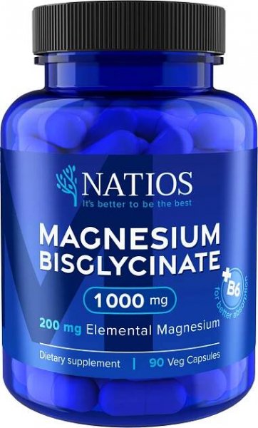 NATIOS Magnesium Bisglycinate 1000 mg + B6, 90 veg. kapslí, (elem. hořčík 200 mg)