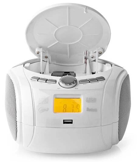 NEDIS CD přehrávač Boombox/ výkon 9 W/ napájení z baterie/ síťové napájení/ stereo/ BT/ FM/ USB/ bílý | Patro.cz