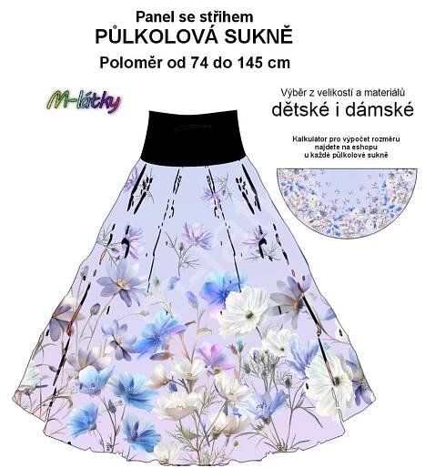 OB Půlkolová sukně jarní květy - náš tisk na objednávku – výběr z variant panel se střihem