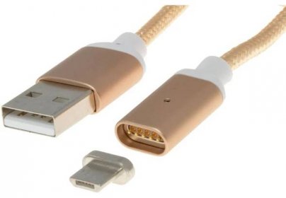 PremiumCord Magnetický micro USB 2.0, A-B nabíjecí a datový kabel 1m, zlatý - Smarty.cz