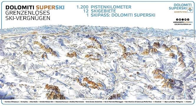 Mapa sjezdovek Dolomiti Superski