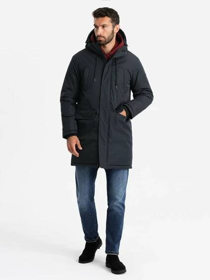 Ombre Clothing Klasická dlouhá pánská bunda parka černá Ombre Clothing