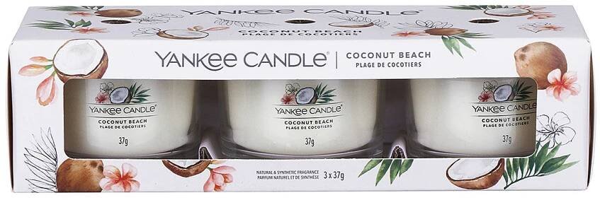 Yankee Candle Sada votivních svíček ve skle Coconut Beach 3 x 37 g - Dar Bylin