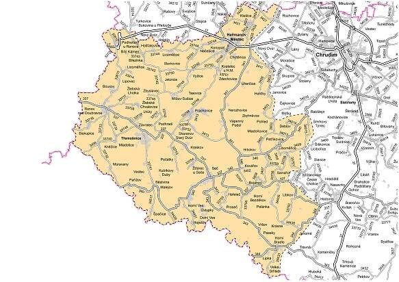 Mapa působnosti cestmistrovství Třemošnice