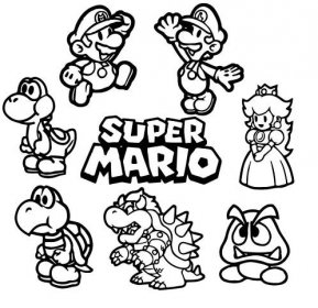 super Mario Bros hrdinové omalovánky k vytisknutí