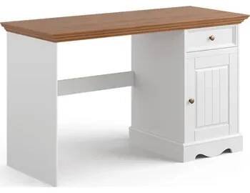 Psací stůl KATMANDU Jednoduchý psací stůl Belluno Elegante, bílá, medový dub, borovice, masiv, rozměr 77x130x53cm