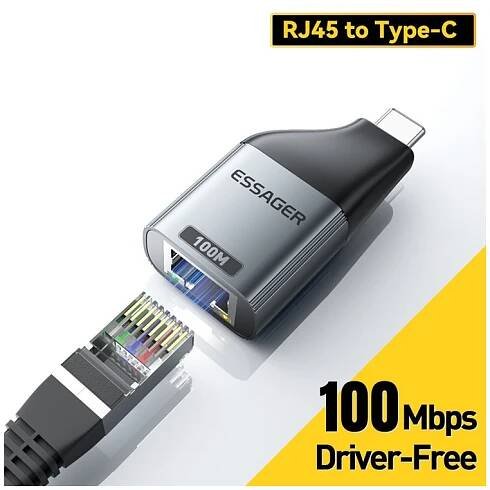 ESSAGER ethernet redukce - RJ45 na USB-C - tmavě šedá - Appleking.cz