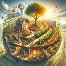 Key permaculture techniques in a harmonious ecosystem.