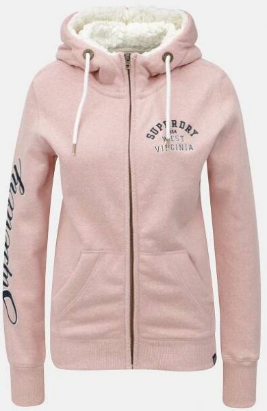Růžová dámská mikina s kapucí a umělým kožíškem Superdry | ZOOT.cz